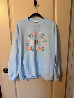 Pink Lily Light Blue 'Dilly Dallying' Graphic Crewneck Sweatshirt
